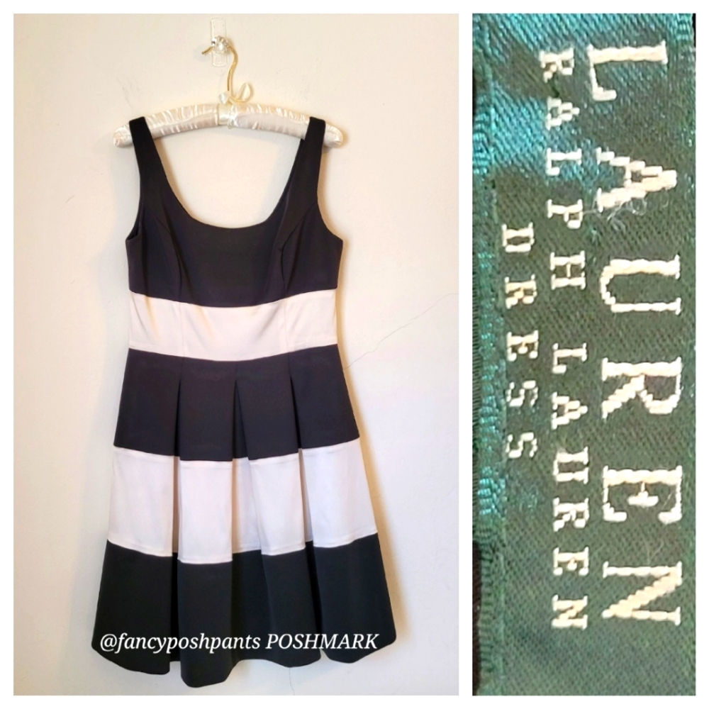 RALPH LAUREN formal tiered fully lined satiny stripe dress cocktail party dance - Picture 1 of 17